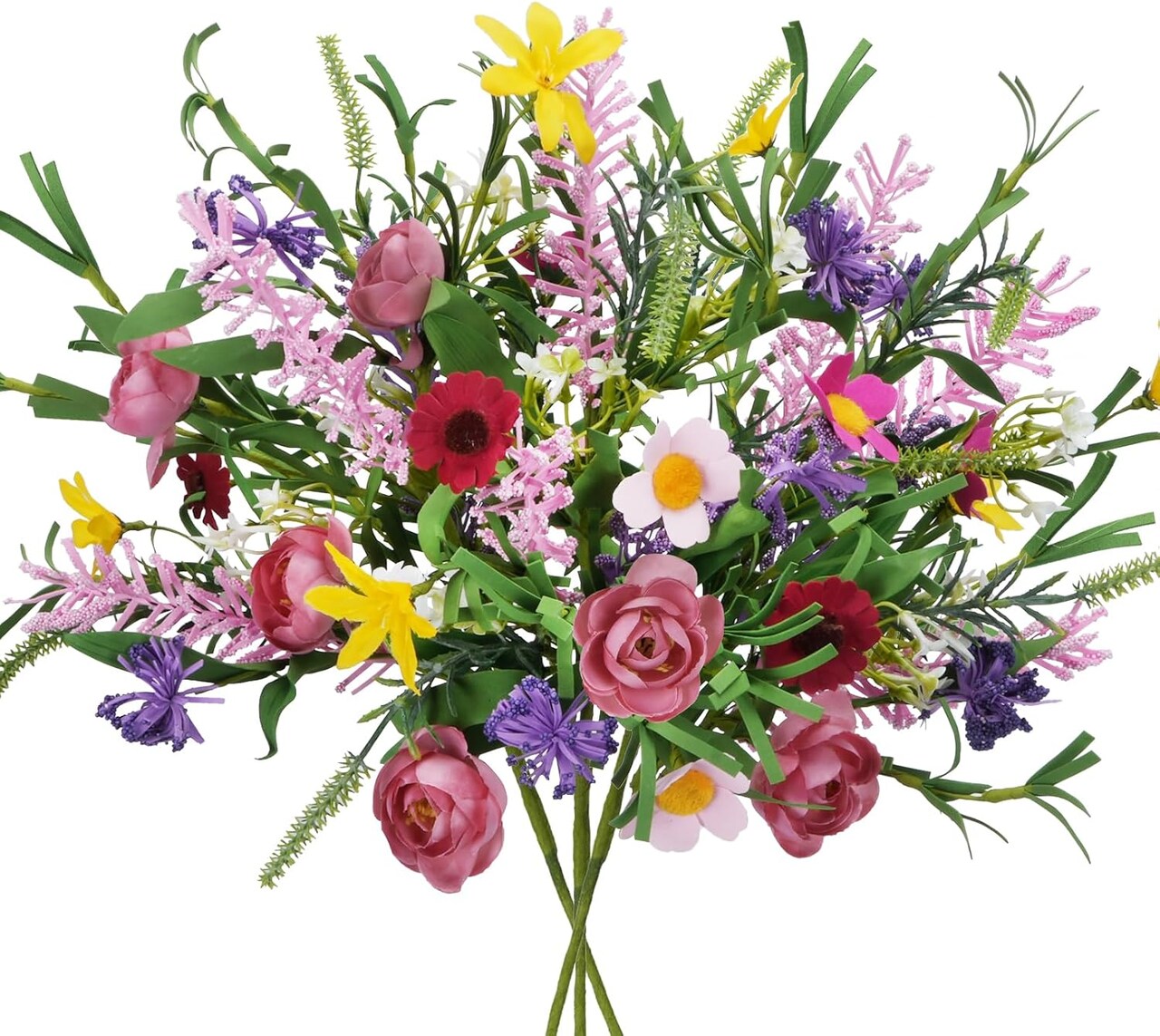3 Bundles Artificial Flowers for Decoration Faux Roses Bouquet with Daisies Fake Silk Floral Arrangement for Home Kitchen Table Vase Party Spring Wedding Decor (19.6in)